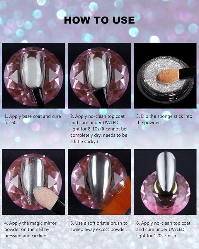 HUPLA 1 Pcs (Silver) Metallic Chrome Nail Powder | Mirror Effect Nail Art Pigment Powder –Silver