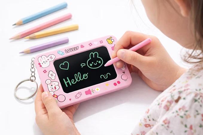Mini LCD Writing Tablet Keychain – Reusable Digital Slate & Bag Charm (Pink Rabbit)