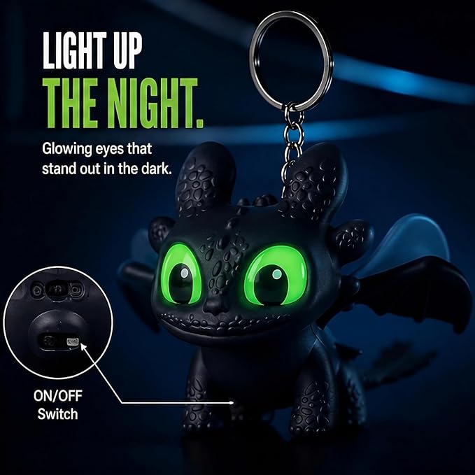 Mysterious Glowing Night Fury Dragon Keychain – LED Luminous Eyes & Articulated Moving Wings (Single Piece)