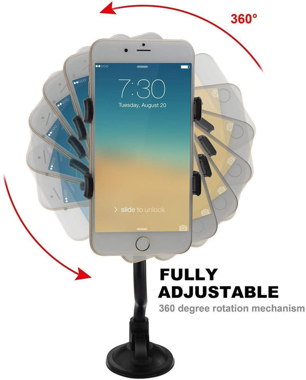 360° Adjustable Car Mobile Holder with Flexible Long Arm – Windshield & Dashboard Phone Mount for Hands-Free Navigation