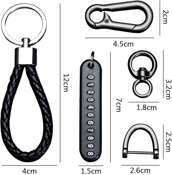 Leather Car Keychain with Phone Number Tag | Premium Metal Key Holder with Carabiner Clip Premium Leather Car Keychain with Phone Number Tag | Metal Car Key Holder