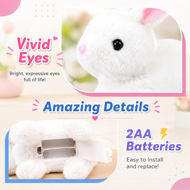 HUPLA Walking & Talking Rabbit Toy | Interactive White Bunny Soft Toy with Walking Movement, Bunny Sounds, Moving Ears & Nose | Battery Operated Plush Animal Toy for Kids – 1 Pc