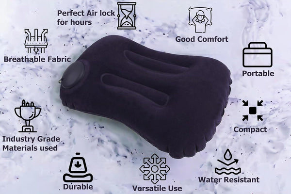 Inflatable Neck Support Pillow with Built-in Air Pump – Soft Velvet Travel Pillow with Separate Air Valve, Random Colour