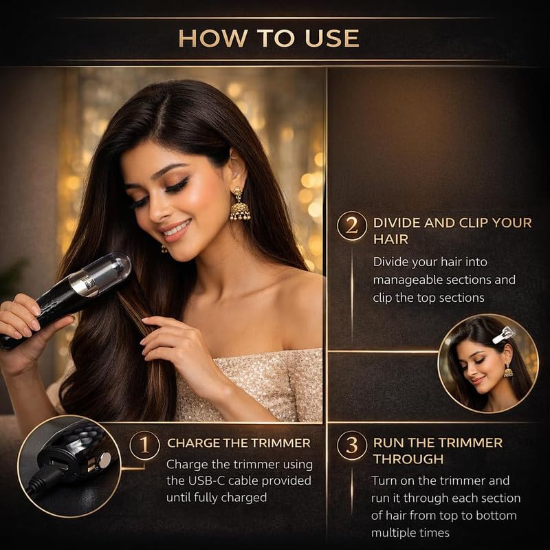 2-in-1 Cordless Split End Hair Trimmer | Rechargeable Hair Trimmer for Removing Split Ends | Portable USB Hair Care Tool for Women