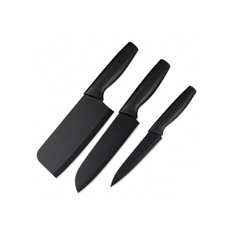 HUPLA 3-Piece Stainless Steel Kitchen Knife Set | Black Coated Cleaver, Chef Knife & Paring Knife with Ergonomic Non-Slip Handles | Multipurpose Vegetable, Fruit & Meat Cutting Knives