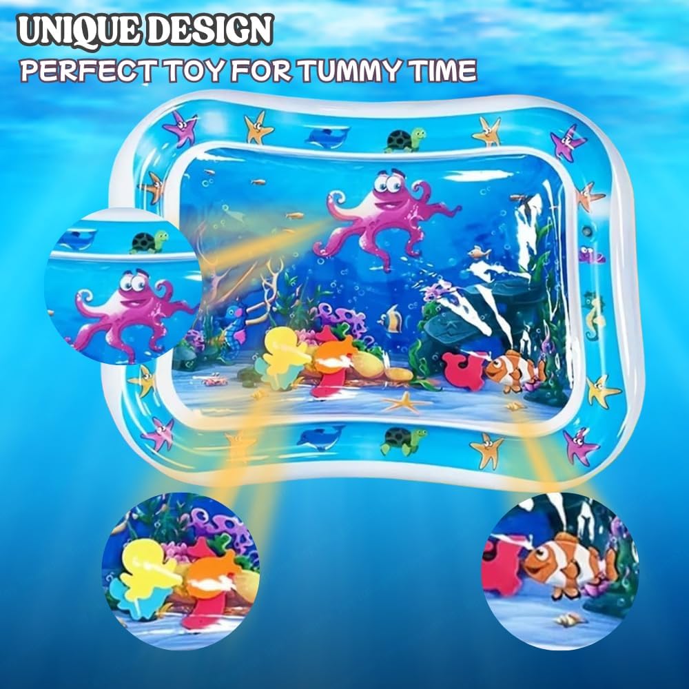 HUPLA Inflatable Baby Tummy Time Water Play Mat | Sensory Activity Mat with Floating Sea Animals for Infants | Blue