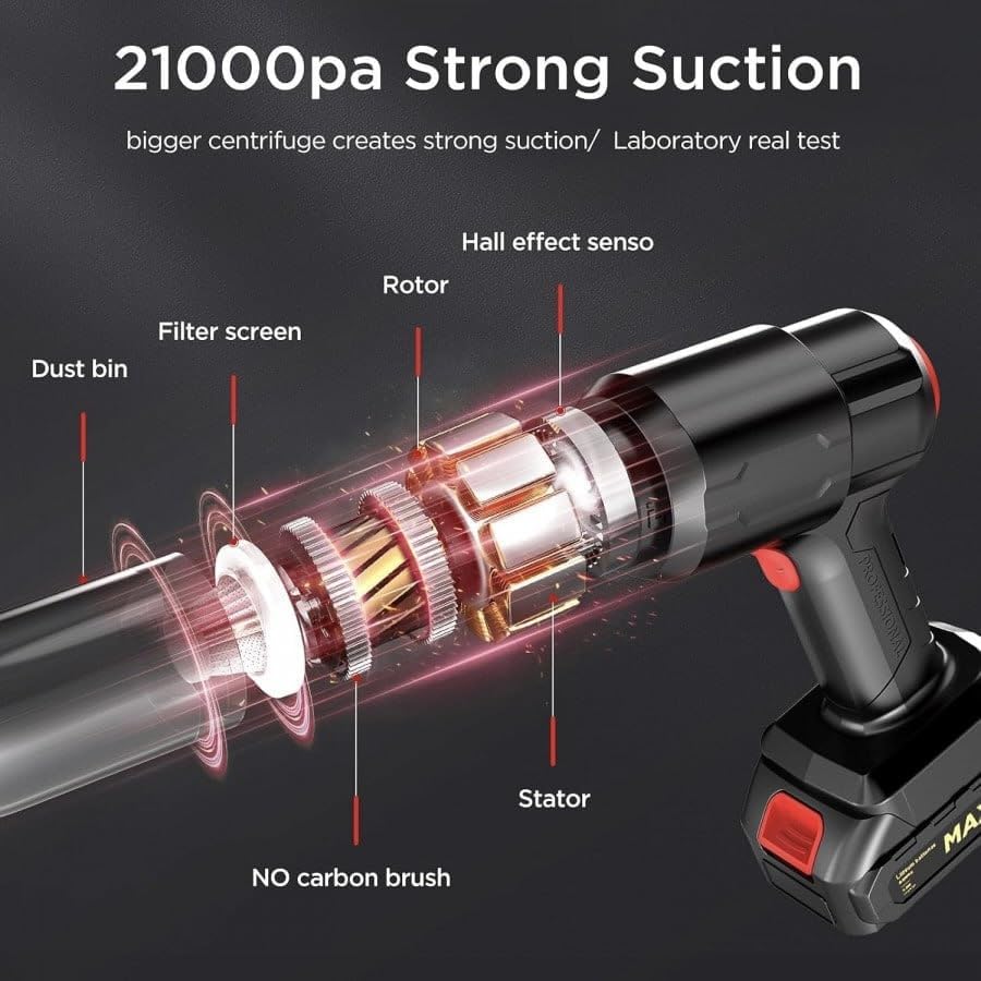 HUPLA Cordless Car Vacuum Cleaner – Rechargeable Handheld Vacuum with Multi-Nozzle Attachments