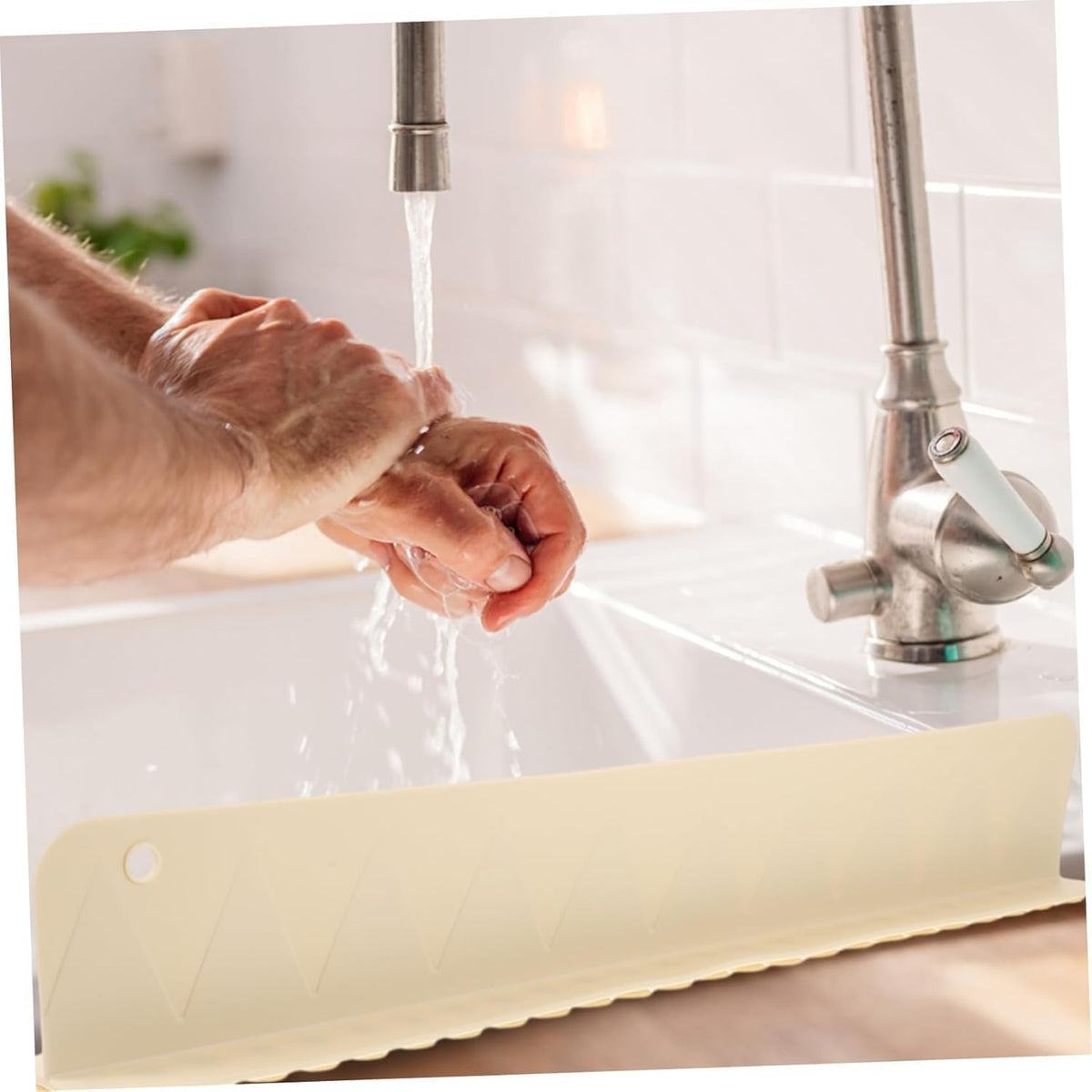 HUPLA Kitchen Sink Water Splash Guard | Long Countertop Water Splash Barrier for Sink & Washbasin | Kitchen Water Spillage Protector – Cream