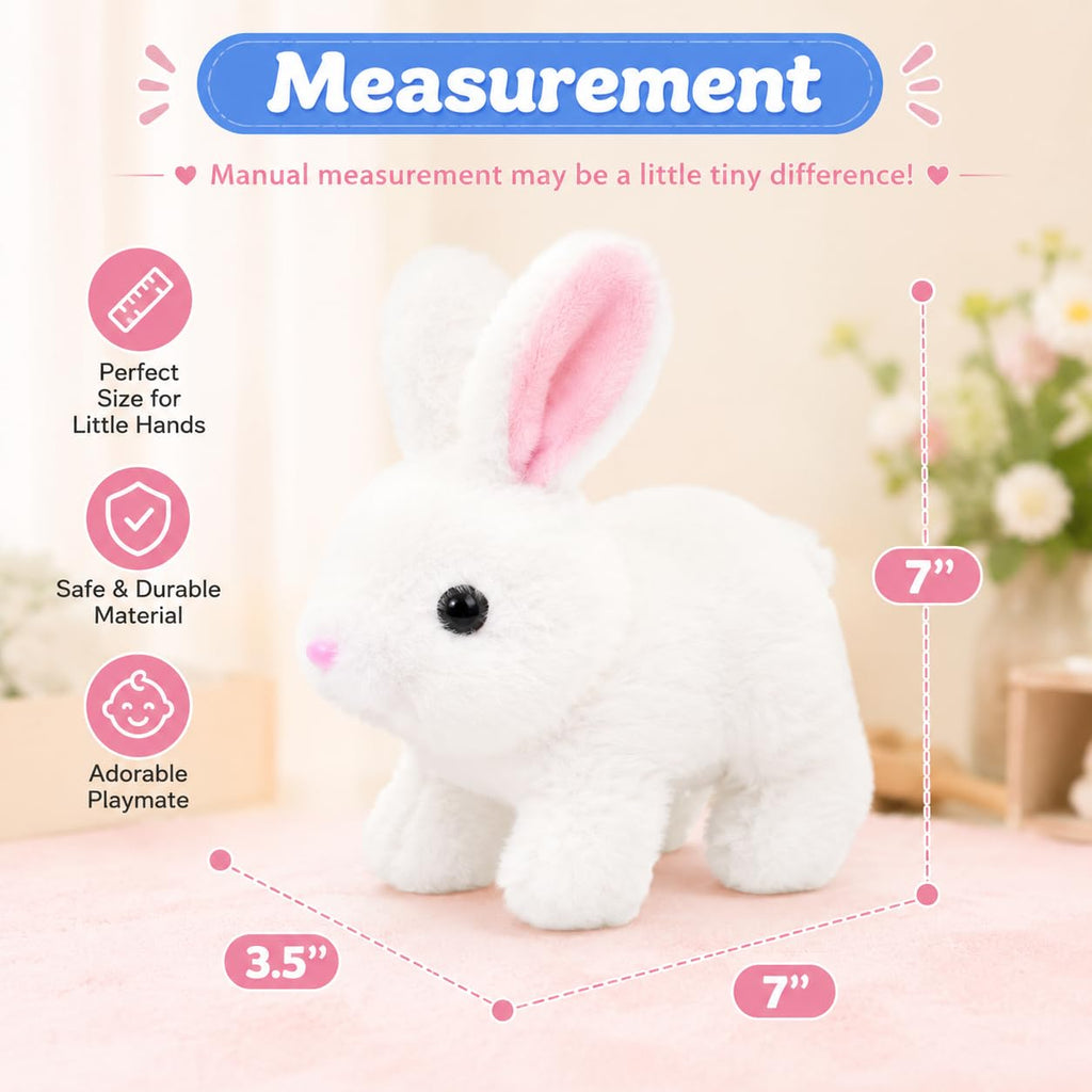 HUPLA Walking & Talking Rabbit Toy | Interactive White Bunny Soft Toy with Walking Movement, Bunny Sounds, Moving Ears & Nose | Battery Operated Plush Animal Toy for Kids – 1 Pc