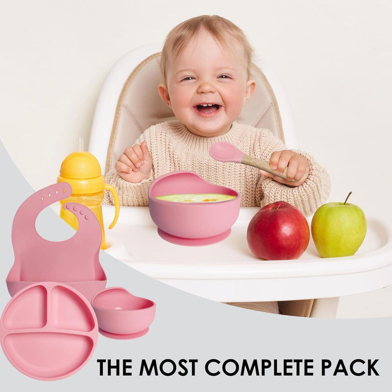 HUPLA Silicone Baby Feeding Bib with Food Catcher Pocket | Adjustable Waterproof Baby Bib with 4 Button Closures | Soft, Reusable & Easy to Clean Bib for Infants and Toddlers – Pink