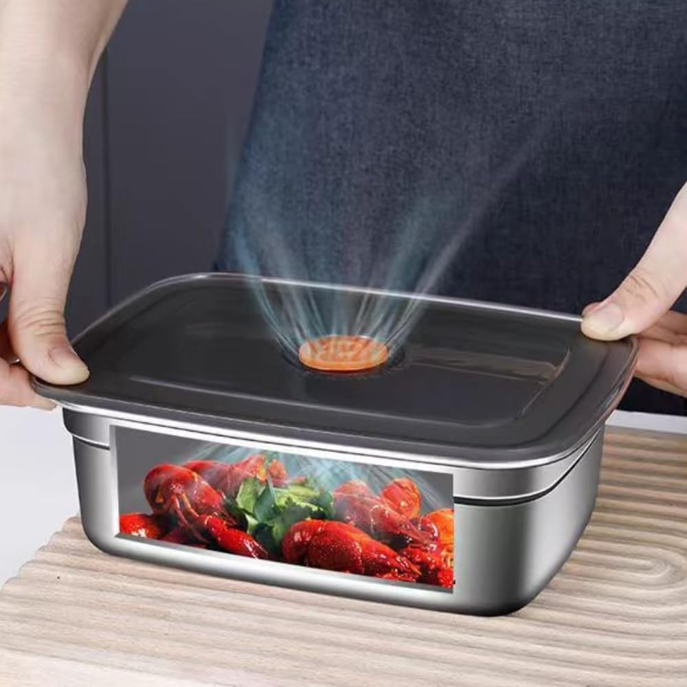 HUPLA SUS316 Stainless Steel Food Storage Container with Lid | 1000ml & 1500ml Rectangular Lunch Box for Food, Snacks & Leftovers | Stackable Kitchen Storage Box – Silver