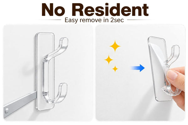 HUPLA Transparent Self-Adhesive Double Wall Hooks pack of 1 | No-Drill 2-in-1 Multipurpose Hooks for Bathroom, Kitchen, Towels, Clothes & Keys | Clear Design – Pack of 6