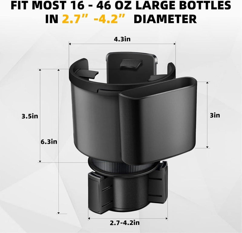 HUPLA 2-in-1 Car Cup Holder Expander with Phone Holder | Multifunction Car Drink & Storage Organizer