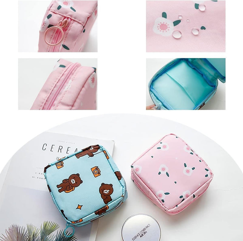 HUPLA Sanitary Napkin Storage Bag for Women & Girls | Portable Waterproof-Style Period Pad Organizer Pouch with Zipper | Floral Print Mini Travel Bag for School, Office & Travel – Multicolour