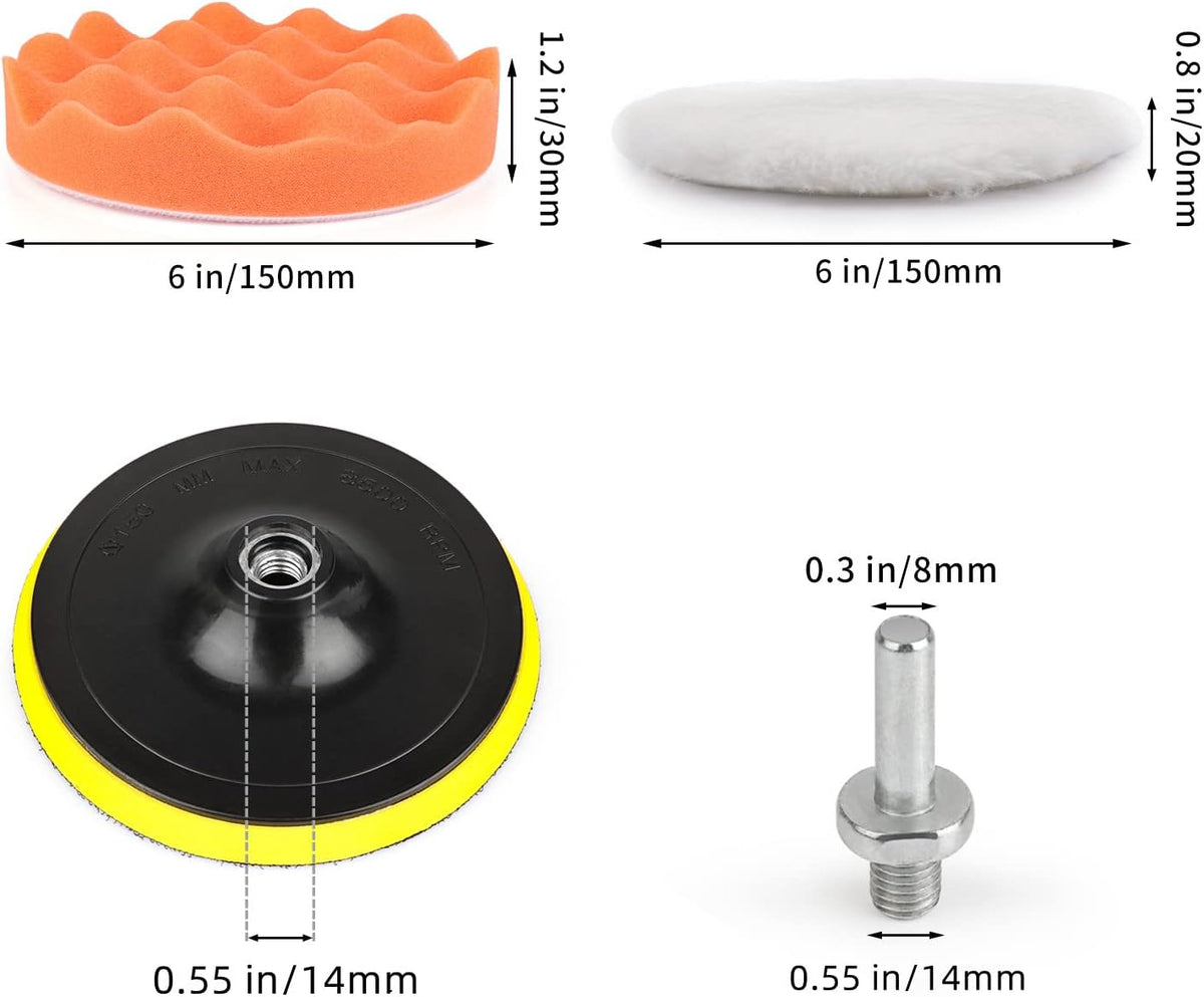 Car Polishing & Buffing Sponge Pads Kit with Drill Backing Plate & Adapter