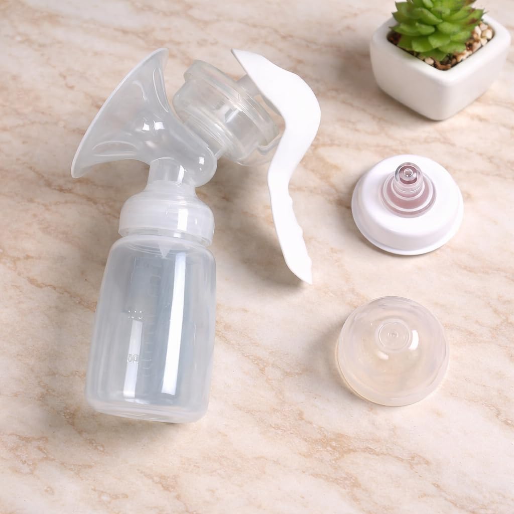 HUPLA Manual Breast Pump with 150ml Milk Collection Bottle | Hand-Operated Breast Milk Pump with Soft Silicone Cushion, Ergonomic Handle & Feeding Nipple | Portable Breastfeeding Accessory for Mothers