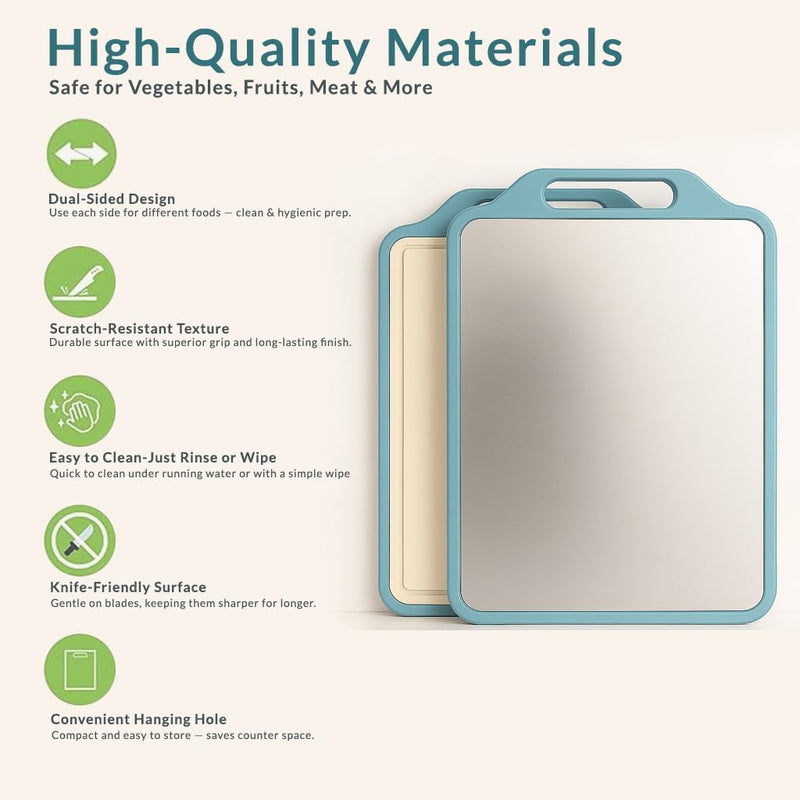 HUPLA Double-Sided Kitchen Chopping Board with Handle | Reversible Rectangular Cutting Board for Vegetables, Fruits & Food Preparation | Blue & Cream