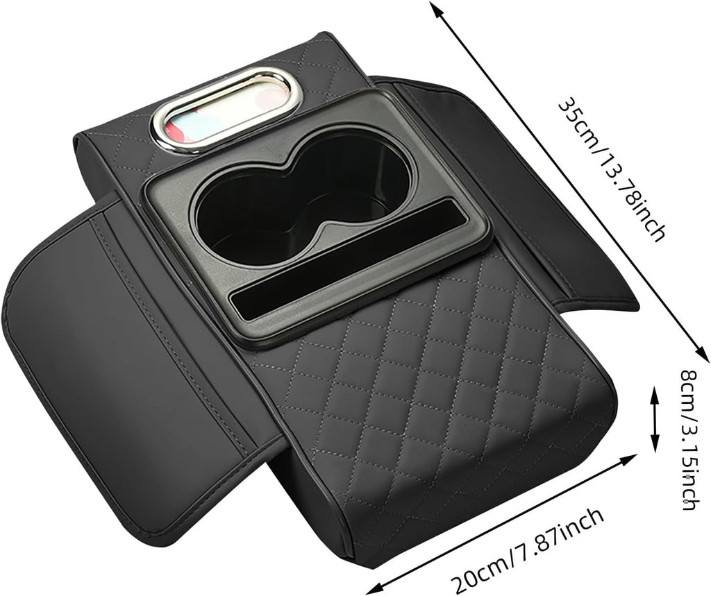 HUPLA Car Seat Organizer with Cup Holder & Tissue Box | PU Leather Back Seat Organizer | Foldable Car Armrest Console | Storage Tray for Car Interior (Black)HUPLA Car Seat Organizer with Cup Holder & Tissue Holder | Premium PU Leather