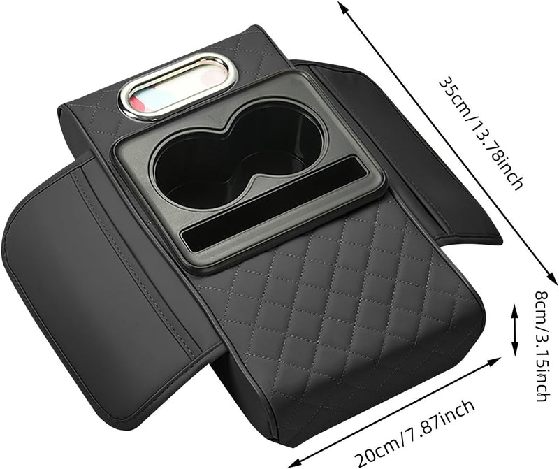 HUPLA Car Seat Organizer with Cup Holder & Tissue Box | PU Leather Back Seat Organizer | Foldable Car Armrest Console | Storage Tray for Car Interior (Black)HUPLA Car Seat Organizer with Cup Holder & Tissue Holder | Premium PU Leather