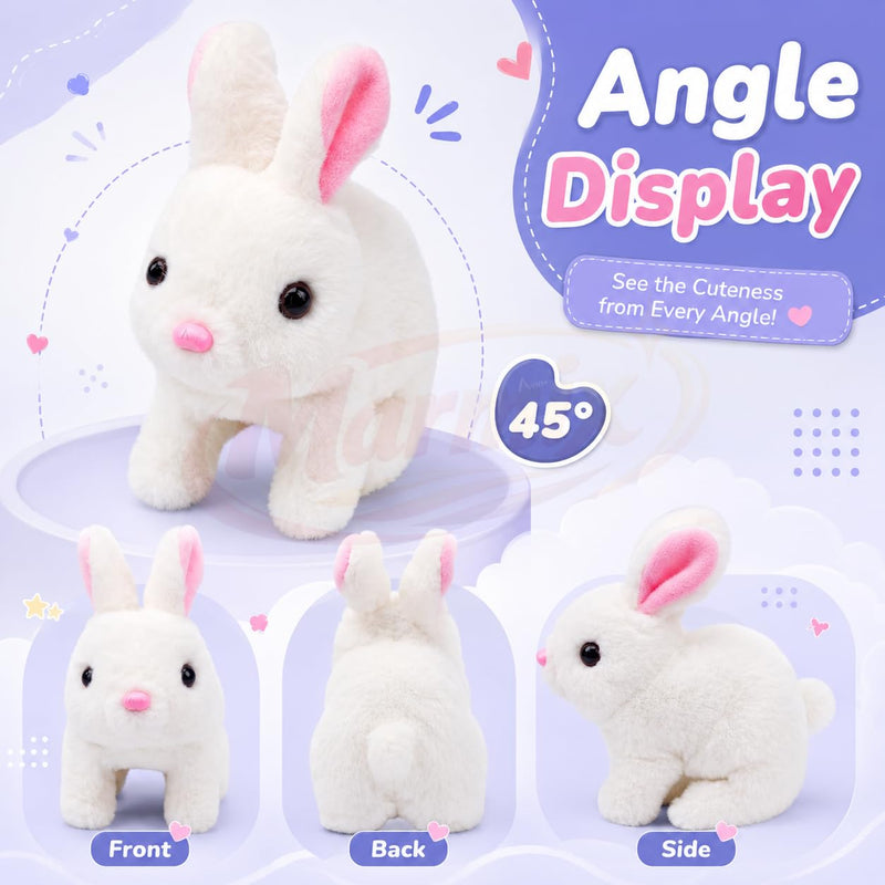 HUPLA Walking & Talking Rabbit Toy | Interactive White Bunny Soft Toy with Walking Movement, Bunny Sounds, Moving Ears & Nose | Battery Operated Plush Animal Toy for Kids – 1 Pc
