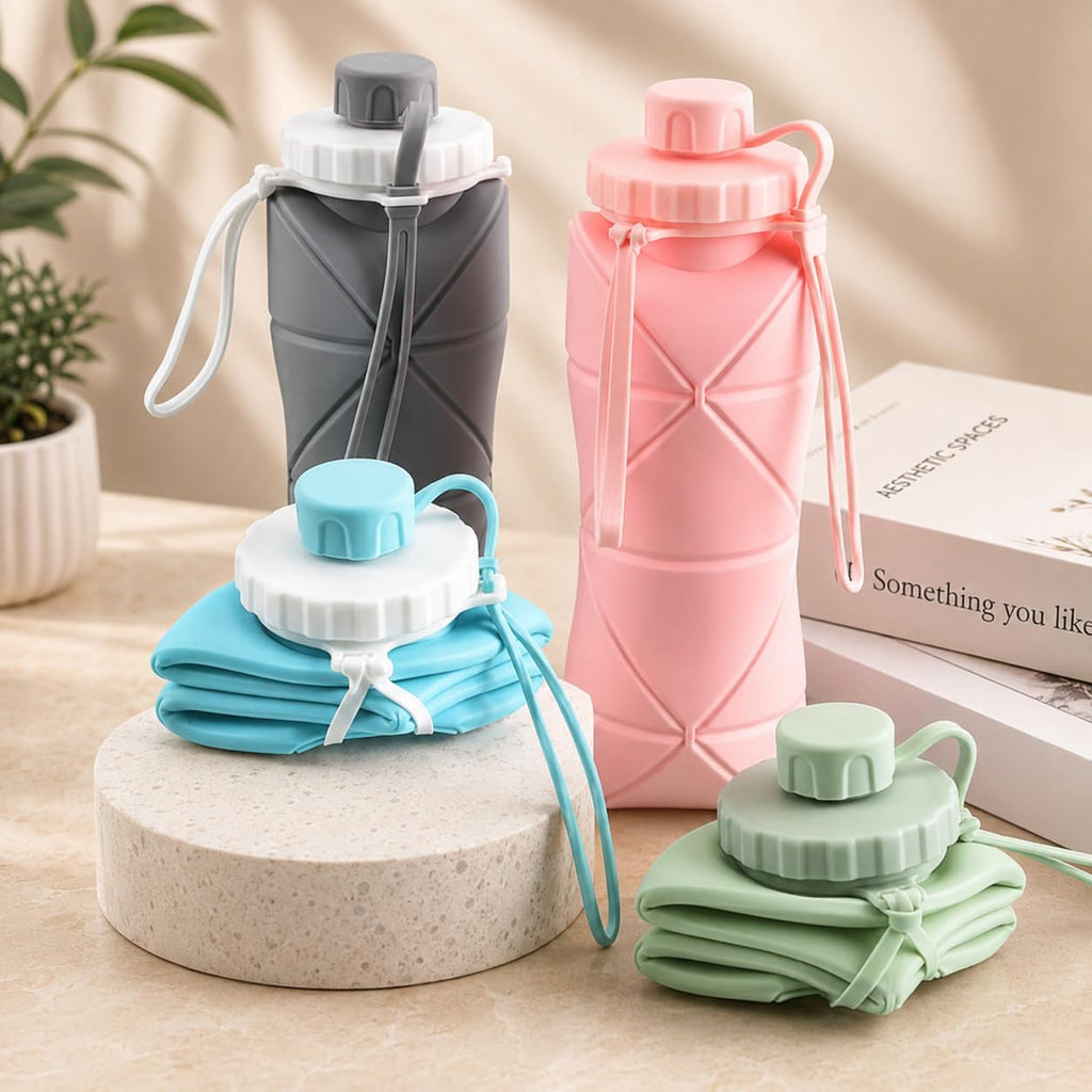 HUPLA Collapsible Silicone Water Bottle | Foldable & Reusable Drinking Bottle with Leak-Resistant Cap and Carrying Strap for Travel, Gym, Hiking & Outdoor Use – Sky Blue