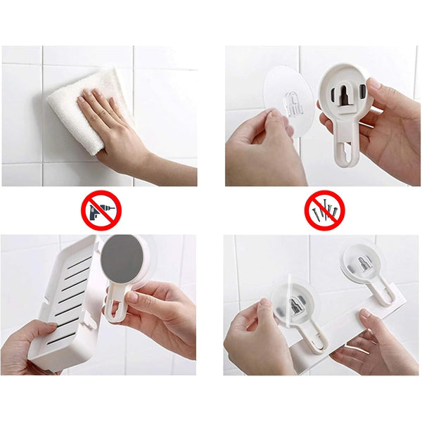 HUPLA Wall Mounted Soap Holder with Drainage | Double Mount No-Drill Style Soap Dish, Bathroom Soap Tray & Space Saving Soap Organizer | White & Grey – 1 Piece