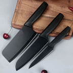 HUPLA 3-Piece Stainless Steel Kitchen Knife Set | Black Coated Cleaver, Chef Knife & Paring Knife with Ergonomic Non-Slip Handles | Multipurpose Vegetable, Fruit & Meat Cutting Knives