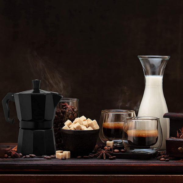 HUPLA Stovetop Espresso Coffee Maker | Classic Moka Pot for Rich Coffee Brewing | Black