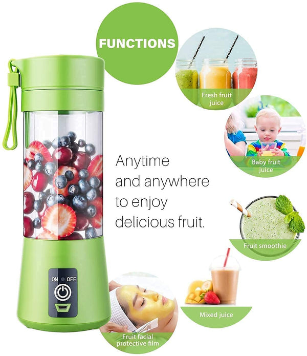 HUPLA Portable USB Rechargeable Juicer Blender 380ml | 6 Stainless Steel Blade Mini Fruit Blender with 1200mAh Battery for Smoothies, Shakes & Juices