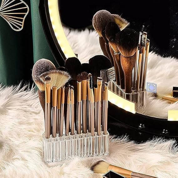 Makeup Brush Holder Organizer – Clear Acrylic Cosmetic Brush Storage Stand for Vanity, Dressing Table & Beauty Essentials