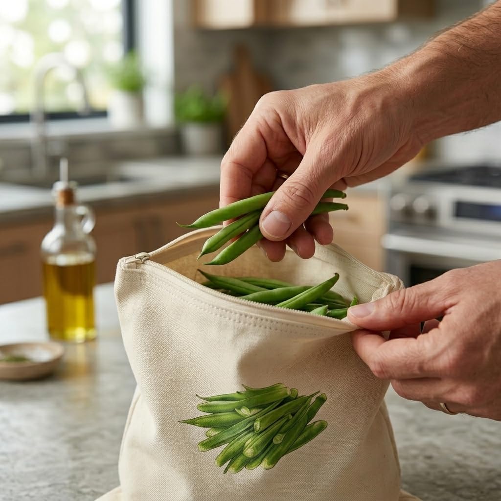 HUPLA Reusable Vegetable & Fruit Storage Bags with Drawstring | Breathable Fabric Kitchen Storage Pouches for Onion, Potato, Tomato & Fresh Produce | Washable Grocery Organizer Bags – Beige