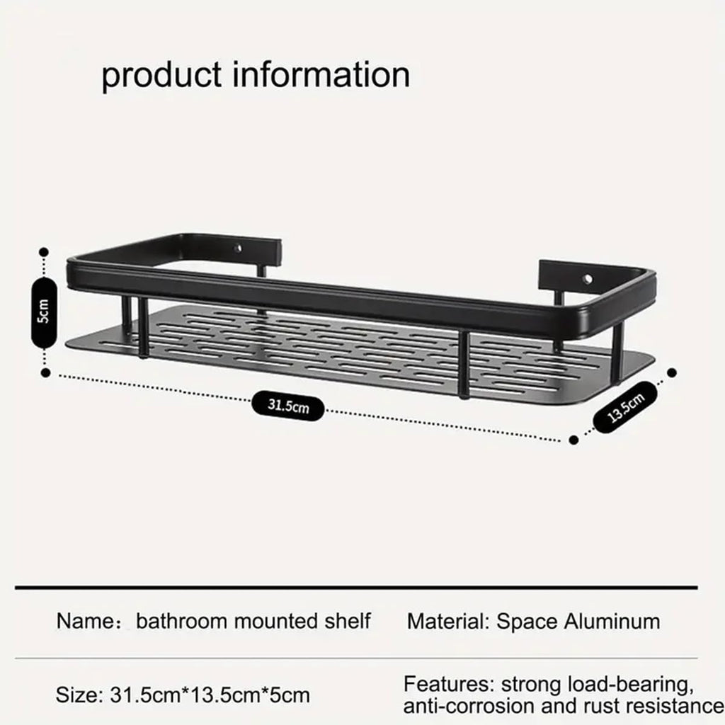 HUPLA Wall Mounted Bathroom Storage Shelf | Self-Adhesive No-Drill Bathroom Organizer Rack with Drainage | Shampoo, Soap & Toiletry Storage Shelf – Black