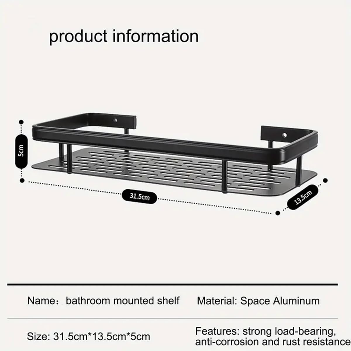 HUPLA Wall Mounted Bathroom Storage Shelf | Self-Adhesive No-Drill Bathroom Organizer Rack with Drainage | Shampoo, Soap & Toiletry Storage Shelf – Black