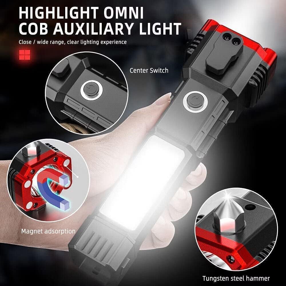 HUPLA Multi-Function Car Emergency Safety Tool | USB Rechargeable LED Light | Window Glass Breaker & Seat Belt Cutter | Vehicle Emergency Rescue Tool