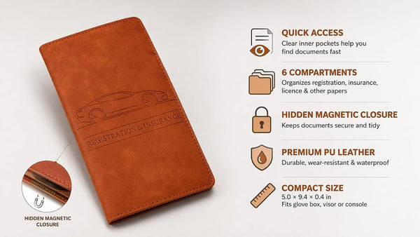 Car Document Holder & Organizer – PU Leather Vehicle Registration, Insurance & License Wallet with Multiple Card Slots