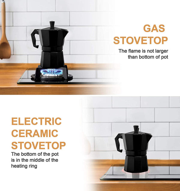 HUPLA Stovetop Espresso Coffee Maker | Classic Moka Pot for Rich Coffee Brewing | Black