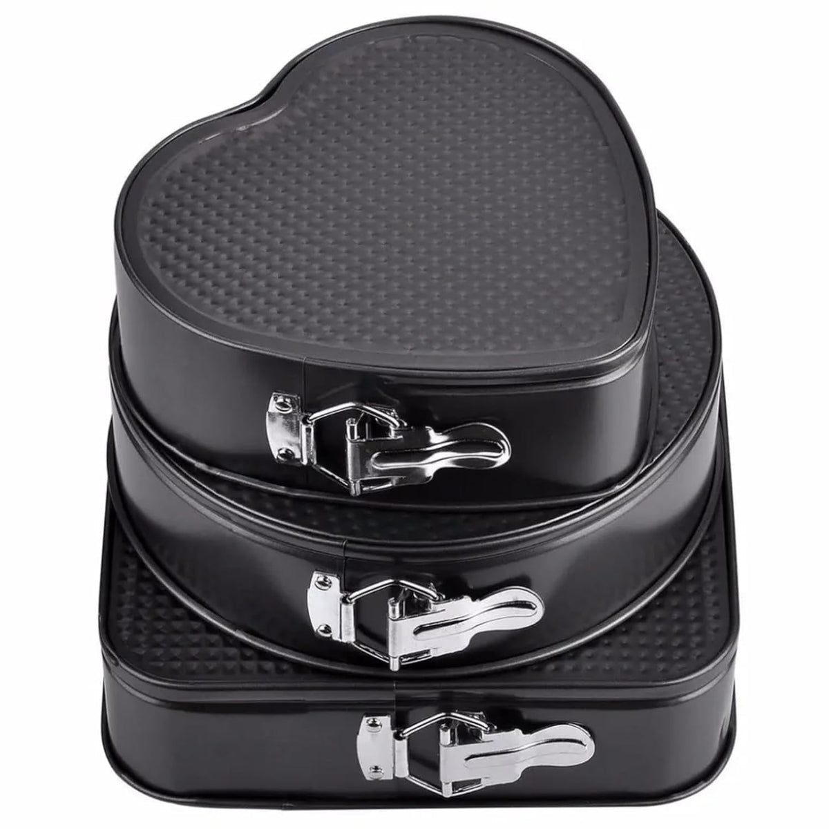 3-Piece Non-Stick Springform Cake Mould Set – Heart, Round & Square Baking Pans for Cakes, Cheesecakes & Desserts