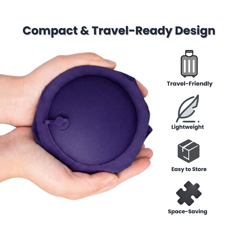 Inflatable Neck Support Pillow with Built-in Air Pump – Soft Velvet Travel Pillow with Separate Air Valve, Random Colour