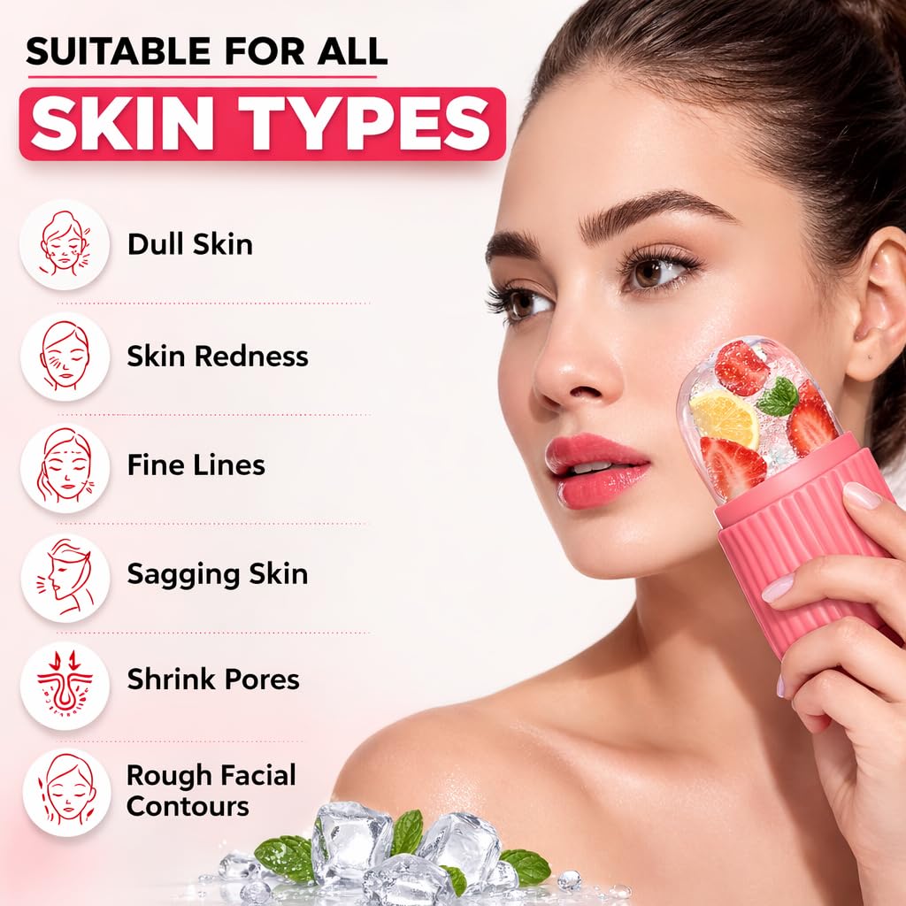 HUPLA Ice Face Roller for Skin Tightening & Glow | Facial Ice Cube Roller for Pores, Acne & Puffiness | Reusable Skincare Tool
