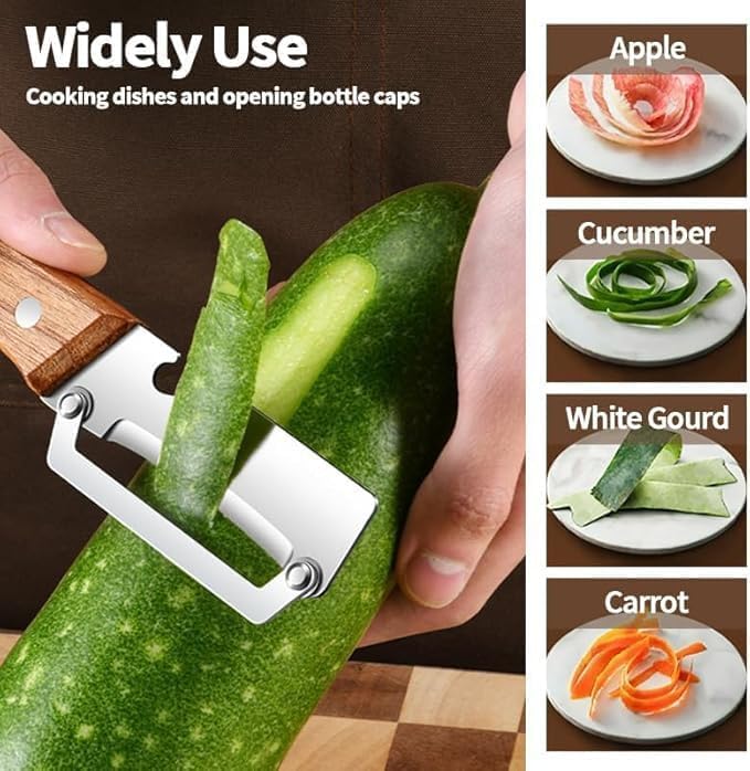 HUPLA Multifunction Stainless Steel Kitchen Knife with Wooden Handle | Manual Vegetable Peeler, Bottle Opener & Food Preparation Tool | Compact Kitchen Gadget