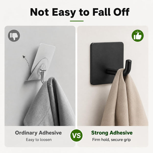 HUPLA Self-Adhesive Wall Hooks Pack of 3 | Black Stainless Steel No-Drill Towel & Clothes Hangers | Rust-Resistant Wall Mounted Hooks for Bathroom, Kitchen & Home