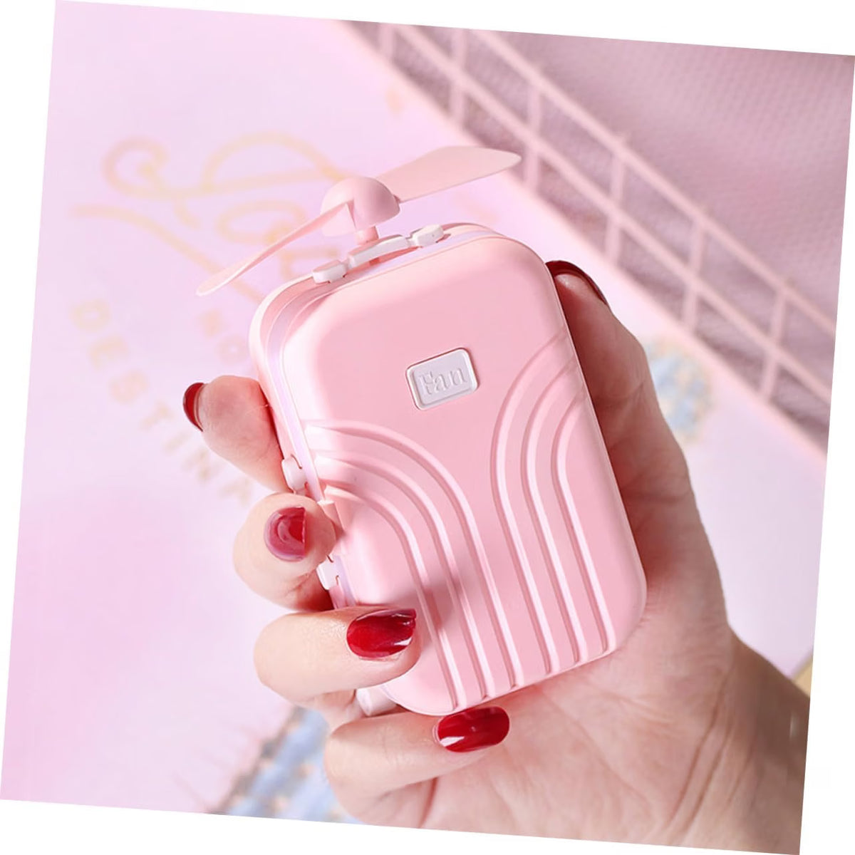 Mini Travel Mirror in Suitcase Design – Cute Portable Folding Makeup Mirror with Propeller Handle for Girls & Women