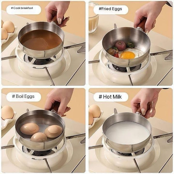 HUPLA Stainless Steel Mini Frying Pan with Wooden Handle | Deep Round Cooking Pan for Frying, Sautéing & Small Portion Cooking | Compact Kitchen Cookware – Silver