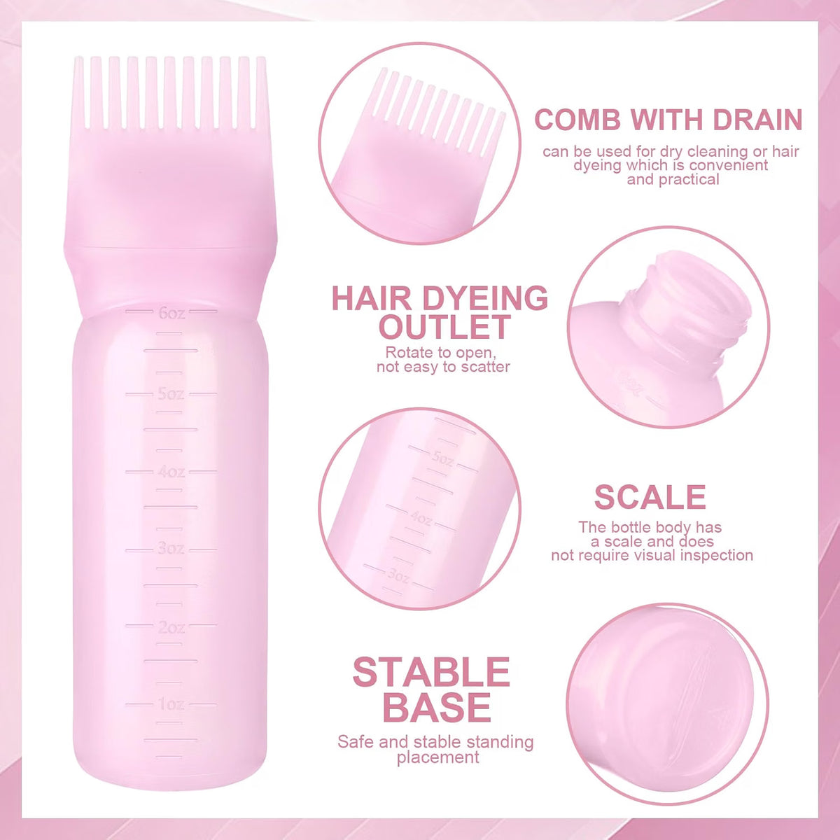 Hair Oil Applicator Bottle with Comb Nozzle – 17cm Scalp Massager & Hair Dye Applicator Bottle for Easy Hair Care