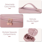 Portable Mini Makeup Organizer Pouch for Women | Large Opening Cosmetic Storage Bag with Brush Holder & Multi Compartments