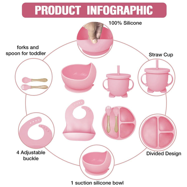 HUPLA Silicone Baby Feeding Bib with Food Catcher Pocket | Adjustable Waterproof Baby Bib with 4 Button Closures | Soft, Reusable & Easy to Clean Bib for Infants and Toddlers – Pink