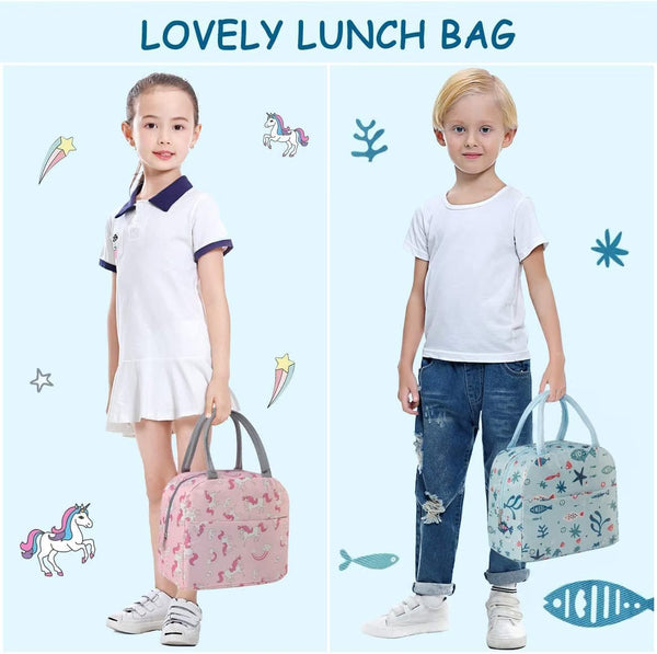 Perfect school bag & Insulated Lunch Bag / Tiffin Bag – Blue Fish Print