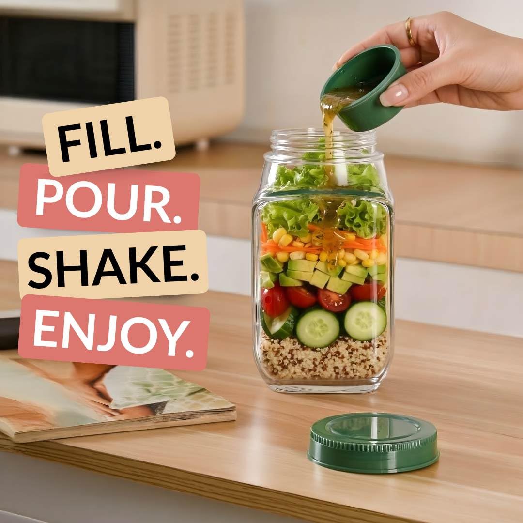 Portable Salad Container Lunch Box with Dressing Cup | Leakproof Food Storage JarPortable Leakproof Salad Container Lunch Box with Dressing Cup | Meal Prep Food Storage Jar