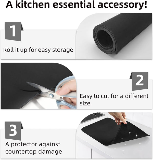 HUPLA Super Absorbent Dish Drying Mat 30 × 40 cm | Non-Slip Kitchen Countertop Drying Mat for Plates, Glasses, Cups & Utensils | Rollable & Reusable – Black