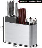 HUPLA Multipurpose Kitchen Knife & Cutlery Organizer Stand | Countertop Storage Holder for Knives, Spoons, Forks & Chopsticks | Multi-Compartment Kitchen Utensil Rack – Silver & Black